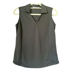 Lady Hagen Sleeveless V-Neck Polo Tank Top – Black | Size Small